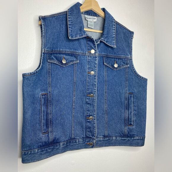 Pendleton Native Tribal Denim Blanket Vest Geometric Size Large Southwest - Picture 3 of 7